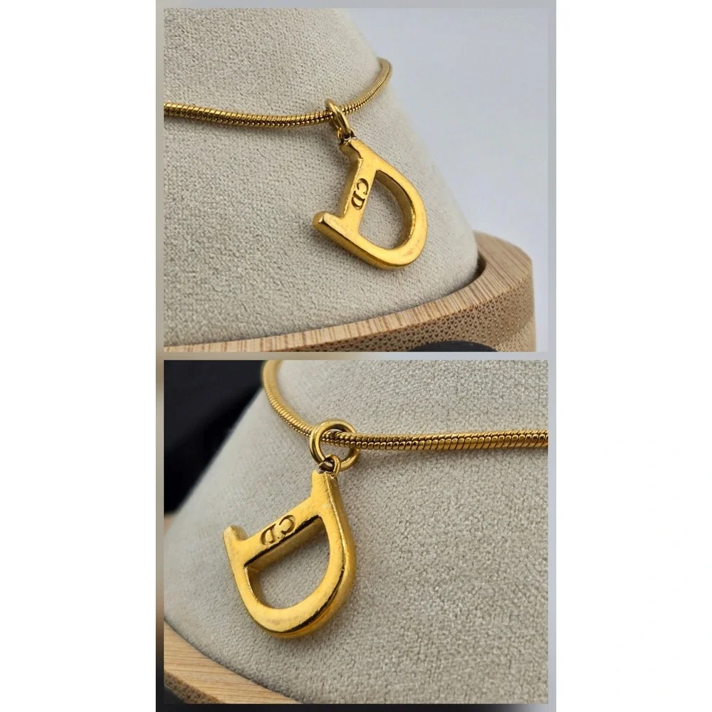 Christian Dior Gold Tone Snake Chain D Logo Charm Bracelet Vintage Women